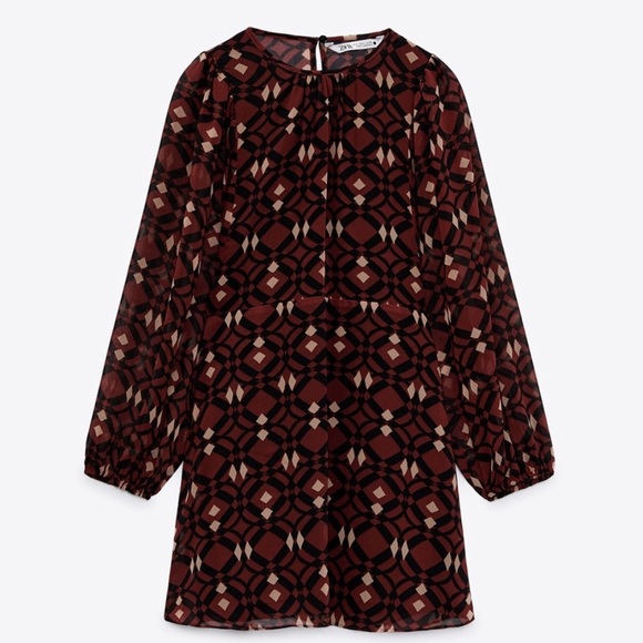New Zara Geometry print Mini Chiffon Dress - Picture 9 of 13